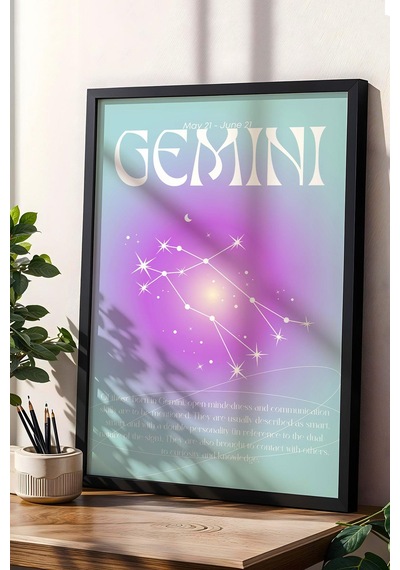 Gemini İkizler Burcu Çerçeveli Tablo Aura Enerji Renkleri Astrolojik Takım Yıldızı Sembolü