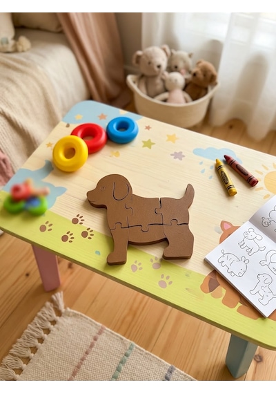 Ahşap Görünümlü Köpek Figürlü Çocuk Yapbozu - Eğitici 3d Tasarım Montessori Oyuncak