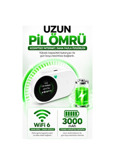 4g Lte Mobil Sim Kartlı Wifi 6 3000mah Taşınabilir Mini Cep Modem Btk Kayıtlı Türkçe Menü