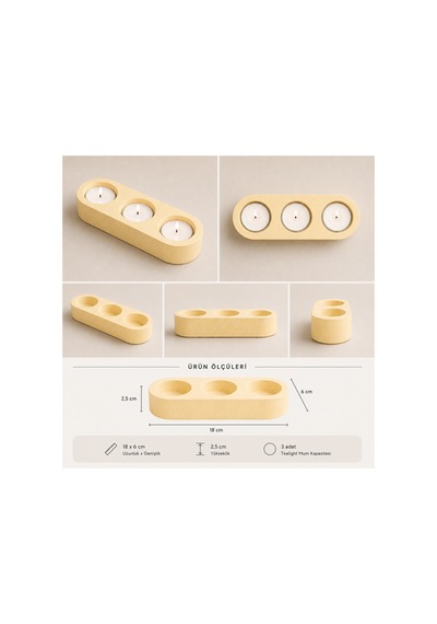 3'lü Tealight Mumluk Dekoratif Şamdan Modern Mumluk Ev Dekorasyonu Sarı - 901556277 Sarı - 901556277 Sarı