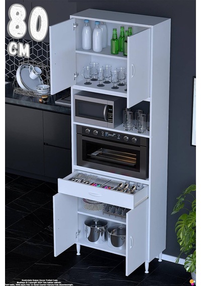 Bengi 80 Cm Organizer Fırın Dolabı - Kahve Makinası Mutfak Robotu Standı Çok Amaçlı 80x226x32 Cm Beyaz Bengi 80 Cm Organizer Fırın Dolabı - Kahve Makinası Mutfak Robotu Standı Çok Amaçlı 80x226x32 Cm Beyaz