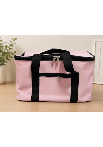 Pembe 22 Litre Termal Piknik Ve Taşıma Çantası Su Geçirmez Kumaş, Kalın Yalıtımlı İç Kaplama, 2 Bölmeli Soğuk-sıcak Tutucu Çanta 39x27x23 Cm Açık