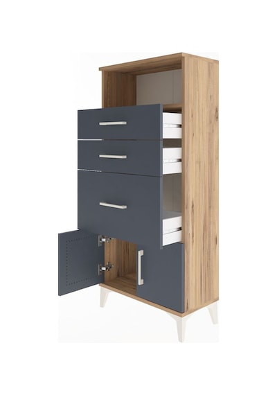 Arges Dolap Tek Raflı 3 Çekmeceli 2 Kapaklı 60x30x134 Çam-antrasit Atlas Çam