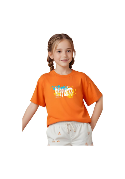 Fyk Kids Kız Çocuk Wellcome Happines Baskılı Tişört Turuncu