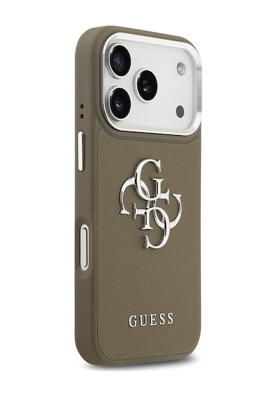 Apple Uyumlu iPhone 17 Pro Kılıf Guess Lisanslı Grained 4g Metal Büyük Logolu Kapak Kahverengi Kahverengi