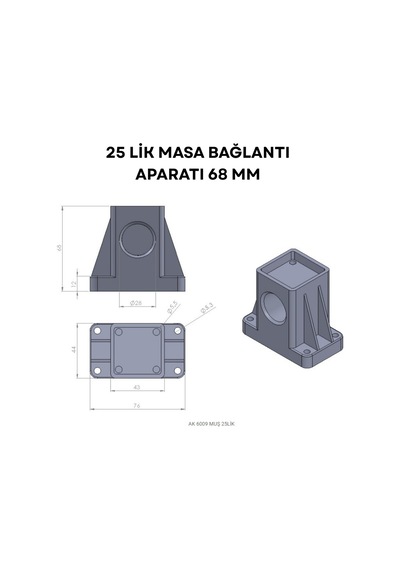 Cateksss 25 Lik Masa Bağlantı Aparatı 68 Mm Siyah - 55 Li Paket