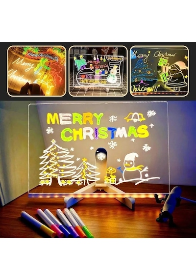 Schulzz Led Işıklı Silinebilir Boyama Ve Çizim Tahtası 7 Adet Kalem Hediyeli 30 x 20 CM Beyaz