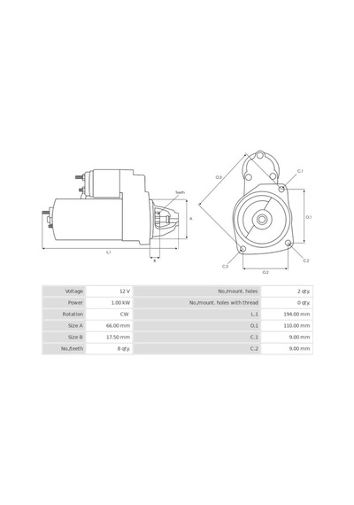 12v Marş Motoru Mıtsubıshı Tipi 8 Diş 1.0 Kw Bobcat-doosan-hıtachı-jcb-john Deere-kubota-terex-volvo