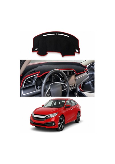 Honda - Civic Fc5 2016-2021 Uyumlu Torpido Koruma Kılıfı - Kırmızı Şeritli