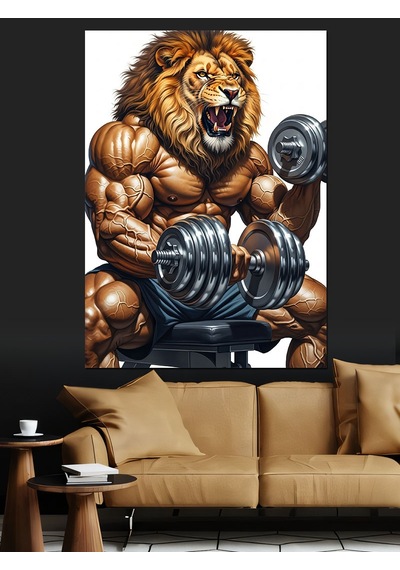 Ahşap Tablo Kaslı Dev Ağırlıklı Aslan Yiyecek Ve İçecek Tabloları