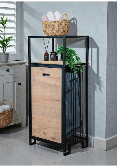 Dekoratif Kirli Sepetli Banyo Dolabı Ahşap Raflı Metal Gövdeli 2 Raflı Çamaşır Sepeti Banyo Düzenleyici Organizer Siyah Dekoratif Kirli Sepetli Banyo Dolabı Ahşap Raflı Metal Gövdeli 2 Raflı Çamaşır Sepeti Banyo Düzenleyici Organizer Siyah