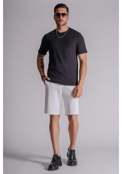 Braccas Erkek Yandan Cepli Klasik Bel Relaxed Fit Chino Şort Beyaz Beyaz