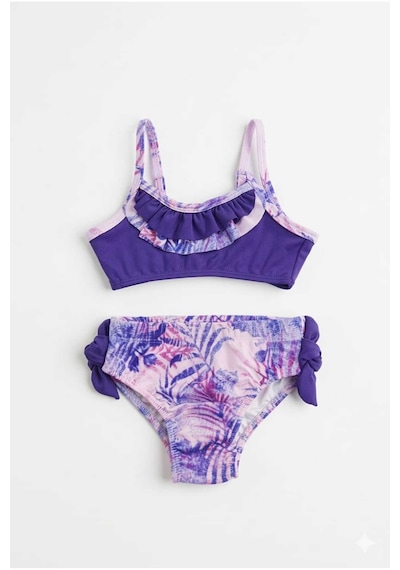 Beniizle Yaprak Desenli Kız Çocuk Bikini Takımı Mor