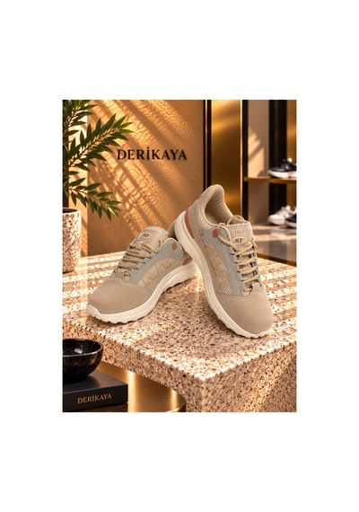 Derikaya Kadın Bej Kalın Taban Bağcıklı Günlük Sneaker Spor Ayakkabı