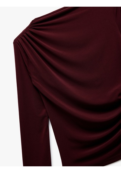 Koton Drape Detaylı Dar Kesim Uzun Kollu Tişört Bordo 6wal10251ık Bordo