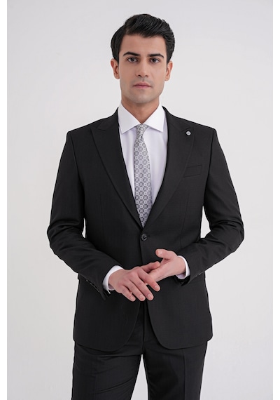 Efor Slim Fit Çift Yırtmaç Sivri Yaka Esnek Siyah Klasik Takım Elbise Tk 939 Siyah
