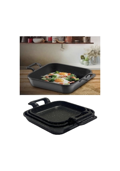 Eda 3 Lü Granit Kare Döküm Sahan Tava Seti Takımı - 18-20-22 Cm Diğer