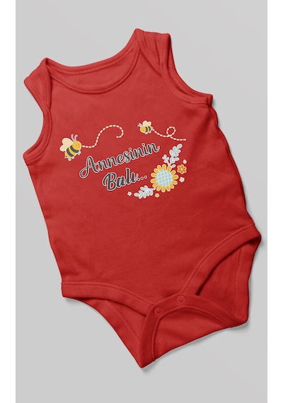 Morivokids Annesinin Balı Sıfır Kollu Bebek Body %100 Pamuk Kırmızı