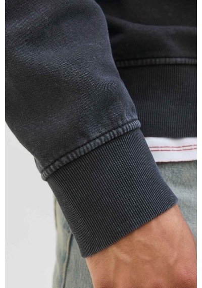 Jack & Jones Jjedover Prınt Sweat Crew Siyah Erkek Sweatshirt 000000000102352989 Siyah