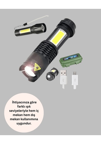 Şarjlı Led El Feneri Küçük Boy Taşınabilir Klipsli