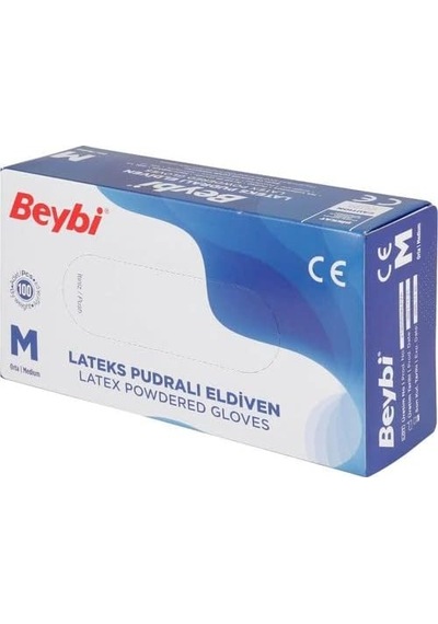 Beybi Lateks Pudralı Muayene Eldiveni M- Medium- Orta 1200 Lü Set