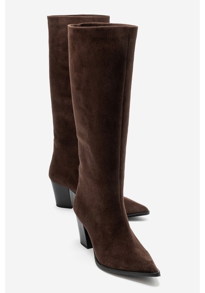 Luvi Shoes Moıra Kahverengi Süet Kadın Kalın Topuklu Çizme