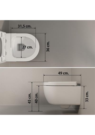 Aqua Bagno Cocon 2.0 Kanalsız Asma Klozet 49 Cm Yavaş Kapanır Kapaklı 2 Parça Set Beyaz Beyaz