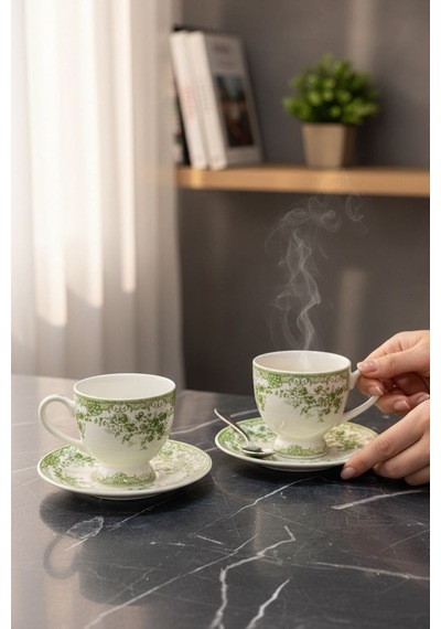 2 Kişilik Vintage Green Kahve Fincanı-5884 Yeşil