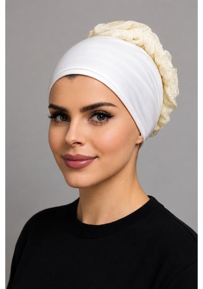 Aldaıyr Fırfır Bone Tesettür Bone Bej1