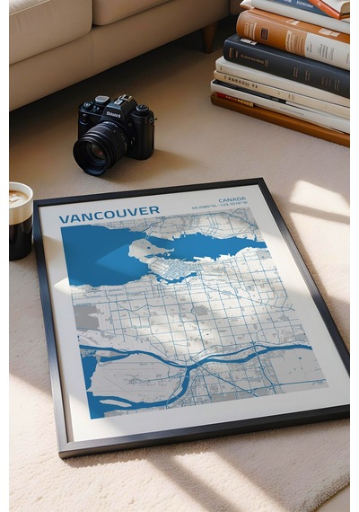 Vancouver Kanada Canada Haritası Çerçeveli Tablo Lüks Salon Ofis Duvar Dekorasyonu Hediyelik Tablo