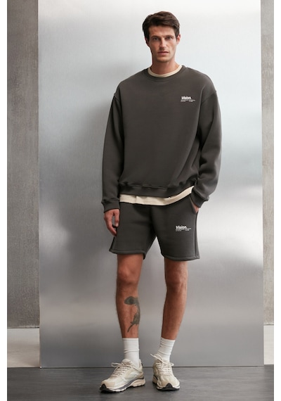Grimelange Ernest Erkek Yumuşacık Kumaşlı Oversize Fit Yuvarlak Yakalı Baskılı Gri Sweatshirt