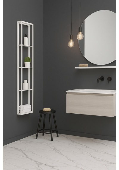 Firuze Metal Banyo, Mutfak Ve Antre Duvar Rafı Beyaz Beyaz