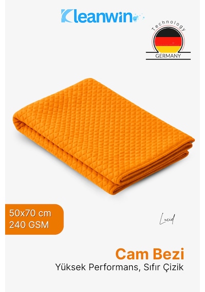 Lucid Mikrofiber Araba Cam Bezi 50x70 Cm 240 Gsm Turuncu, İz Bırakmaz Cam Silme Ve Kurulama Bezi