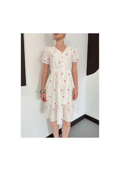 Verymoda Çiçekli Yaka Elbise D1949 Pembe Çiçekli