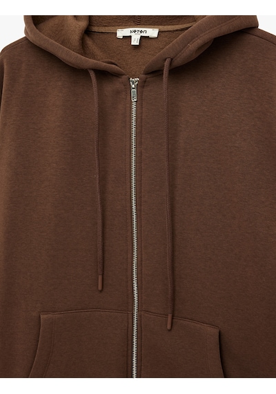 Koton Fermuarlı Cep Detaylı Kapüşonlu Oversize Sweatshirt Kahverengi 6sak10128nk Kahve