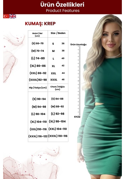 Zedefx Kadın Bel Dekolte Detaylı Elbise Yeşil