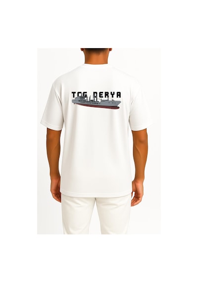 Bahriyeli Collection Oversize Tcg Derya - A1590 Göğüs Ve Sırt Tasarımlı Unisex T-shirt Beyaz