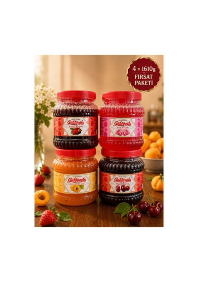 Geleneksel Karışık Reçel Seti 1610 Gr X 4 Adet Gül, Kayısı, Vişne, Çilek - Toplam 6.44 Kg