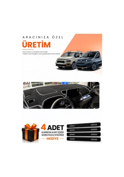 Cıtroen Berlıngo K9 2018-2026 Uyumlu Torpido Koruma Örtüsü Oto Kılıfı - Siyah Gri