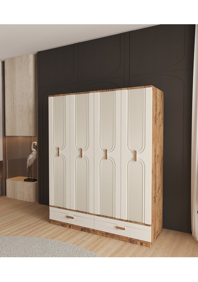 Venüs 4 Kapaklı Çekmeceli Bazalı Gardırop - Tamamı Mdf Aytaşı