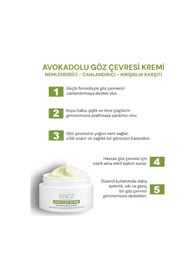 Sinoz Avokado Bomb Yoğun Nemlendirici Yüz Kremi + Göz Kremi 2'li Bakım Seti