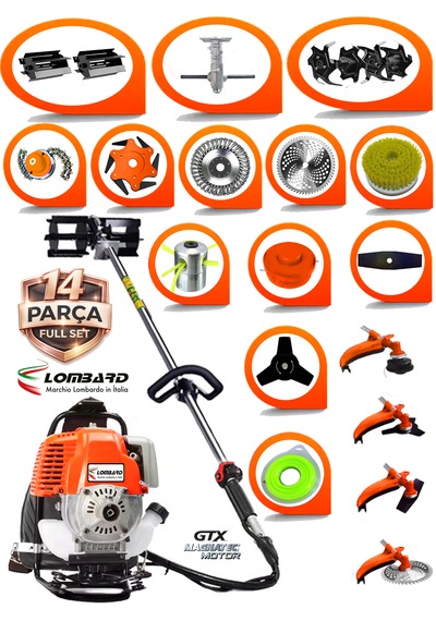 Cros Lombard İtaly Torıno-x14 Pro Seri Sırt Tırpan+ Akrobat Çapalama + Toprak Eşeleme 14 Parça Arazi Set