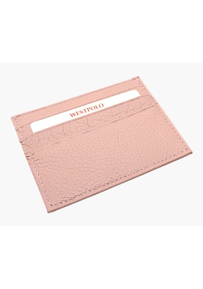 Westpolo Hakiki Deri Slim İnce Unisex Kartlık - Pudra Pudra