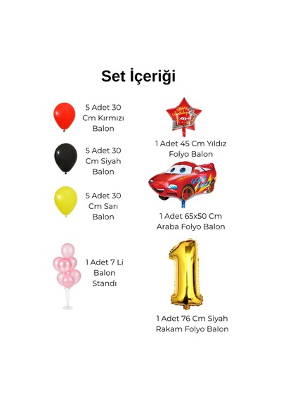 0 Yaş Yarış Arabası Temalı Gold Rakamlı Balonlu Doğum Günü Süsleme Çok Renkli