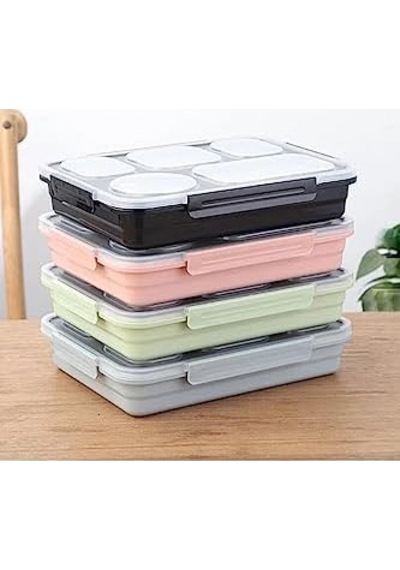 Bento 1600ml Lunchbox Tek Katlı 5 Bölmeli Çelik Sefer Tası Yemek Kutusu Açık Yeşil Bakır