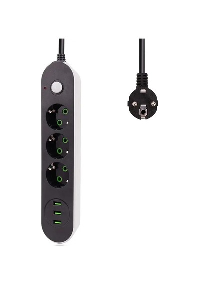 Termal Akım Korumalı Akıllı 3 Lü Grup Priz Ve 3 Lü Usb Şarj Portu 2m Uzatma Kablolu 0
