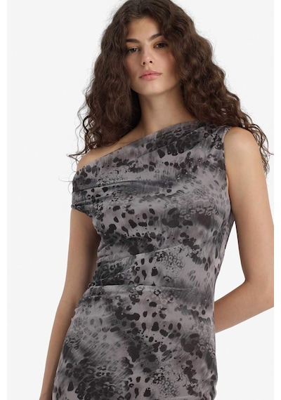 Defacto Bodycon Vücudu Saran Açık Omuz Desenli Tül Maxi Elbise F0421ax25augr169 Gri