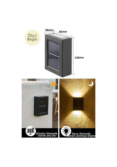 4 Ledli Solar Çift Taraflı Duvar Lambası Güneş Enerjili Aydınlatma Dekorasyon Aplik Işık Diğer