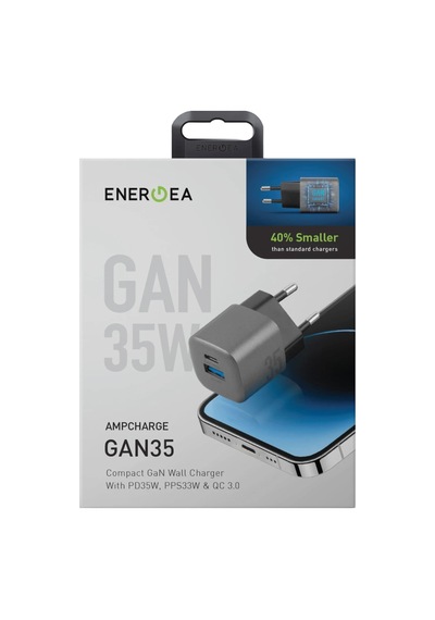 Energea Ampcharge Gan35 1 Adet 35w Type C 1 Adet 30w Usb Çıkışlı Pd Pps Qc Duvar Tipi Hızlı Şarj Aleti - Turuncu