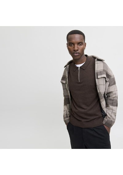 Jack & Jones Erkek Polo Yaka Uzun Kollu Triko Üst - Emil - 12268210 Mulch